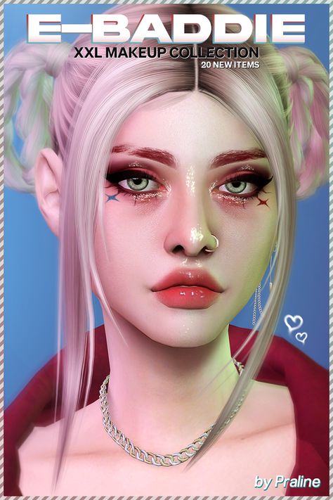 E-BADDIE XXL Makeup Collection | Pralinesims on Patreon Sims 4 Pralinesims, Mod Makeup, E Girl Makeup, Makeup Cc, Sims 4 Cc Makeup, Sims 4 Game Mods, Sims 4 Body Mods, Sims 4 Cc Skin, Eyebrow Piercing