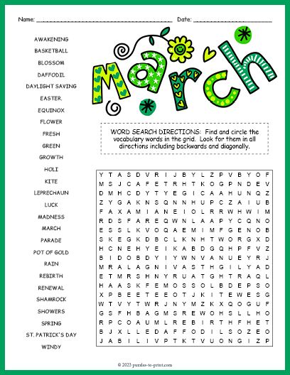 Free Printable March Word Search March Library Activities, March Word Search Free Printable, Spring Crossword Puzzle Free Printable, March Word Search, March Worksheets, St Patricks Printables, St Patrick's Day Word Search, Easter Word Search, Spring Word Search