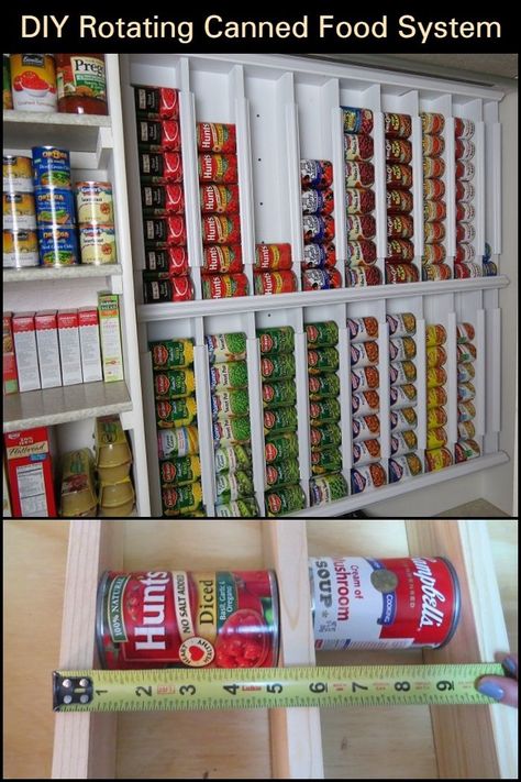 Canned Good Storage, Diy Storage Projects, Diy Pantry Organization, Organize Ideas, Organizing Kitchen, Can Dispenser, Canned Food Storage, Diy Pantry, Small Pantry