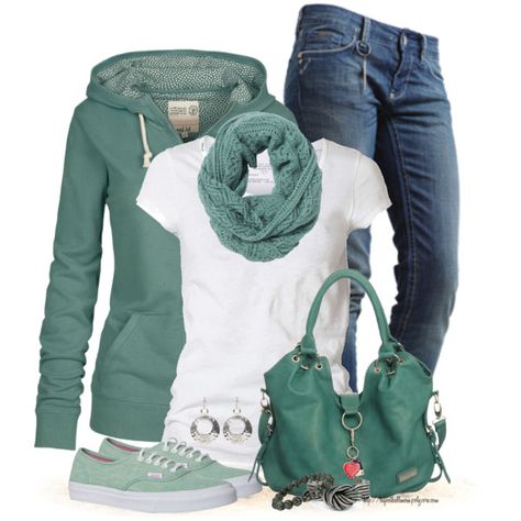 "Hoodies, Jeans and sneakers." by tufootballmom on Polyvore Stil Rock, Stile Hijab, Looks Jeans, Fall Winter Outfits, Look Fashion, Autumn Winter Fashion, Style Me, What To Wear, Winter Outfits