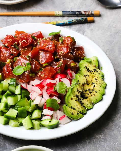 Spicy Tuna Poke Bowl | Tessemae's Spicy Tuna Poke Bowl, Spicy Tuna Poke, Spicy Mayo Sauce, Pretzel Bites Recipes, Tuna Poke Bowl, Poke Bowl Recipe, Ahi Poke, Ginger Beef, Tuna Poke