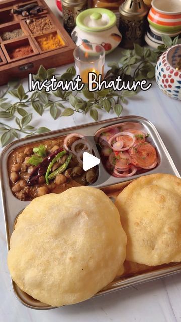 Foodklick on Instagram: "✨ Instant Bhature ✨

Bhature are deep-fried Indian bread made from fermented dough, typically served with chole (spiced chickpeas). Instant bhature are a quicker version, requiring minimal fermentation time and using simple ingredients for a soft, fluffy texture.

Ingredients:

2 cups all-purpose flour (maida)
2 tablespoons Sooji/Semolina
1/24cup yogurt
1 tsp Eno
1/2 tsp salt
1 tbsp oil
Water (as needed)
Oil (for deep frying)

.
.
.
#pindichole #instant #bhature #thali #easyrecipes #food #foodvideo #foodie #reelsvideo #reelsindia #trending #punjabifood #recipe #reelitfeelit #foodporn #reels #foodstagram #foodblogger #indianfood #diwali #food #recipe #foodreels #desifood #desikhana #trending #foodie #trending #desifood #salad" Fermented Dough, Chole Bhature Recipe, Chole Bhature, Punjabi Food, Spiced Chickpeas, Diwali Food, Indian Bread, Fluffy Texture, Deep Frying