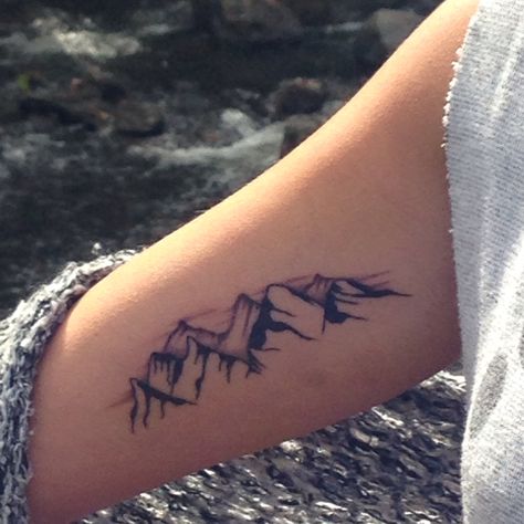 Tattoo Below Knee, Olympus Tattoo, Moutain Tattoos, Mountain Tattoos, Mountain Range Tattoo, Mountains Tattoo, Clavicle Tattoo, Mount Olympus, Mountain Tattoo