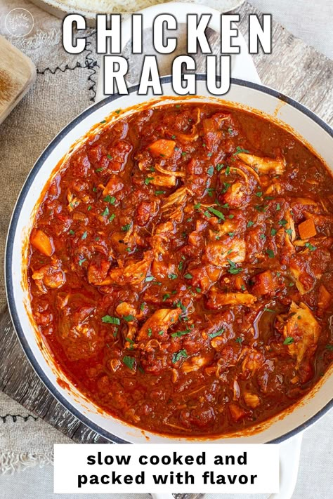 Turkey Ragu Recipes, Chicken Ragout Recipe, Chicken Ragu Pasta, Chicken Polenta Recipes, Chicken Ragu Recipes, Chicken Bolognese Recipe, Chicken And Polenta Recipes, Chicken And Polenta, Turkey Ragu