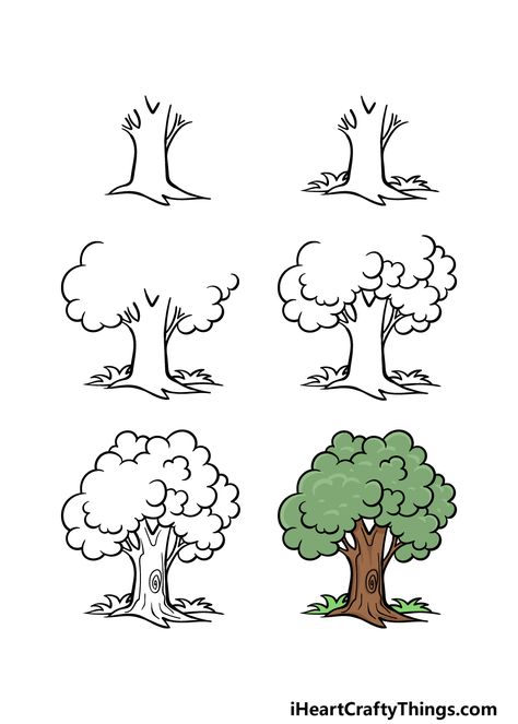 Cartoon Trees Drawing, Drawing Of A Tree Simple, Simple Trees Drawing, Easy Drawings Tree, How To Draw A Tree Easy, Drawing Trees Simple, How To Draw A Tree Step By Step Easy, How To Draw A Tree, Tree Easy Drawing