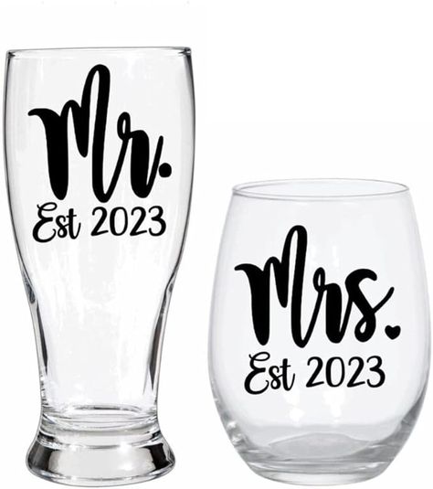 Amazon.com | Jemley Mr. and Mrs. Est 2023 Wine and Beer Glass Set Mr. and Mrs. Gifts for Bride and Groom Wedding Wine Glass Beer Mug Mr. and Mrs. Glasses: Wine Glasses Mr And Mrs Glasses, Mr And Mrs Gifts, Gifts For Bride And Groom, Mrs Gifts, Gifts For Bride, Wedding Wine, Glass Beer Mugs, Glass Beer, Wedding Glasses