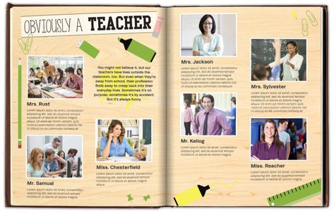 Yearbook Teacher Page Ideas, Elementary Yearbook Page Ideas, Yearbook Ideas Pages, Yearbook Spreads Ideas, Yearbook Spread Ideas, Elementary Yearbook Ideas, Yearbook Page Ideas, Preschool Yearbook, Elementary Yearbook