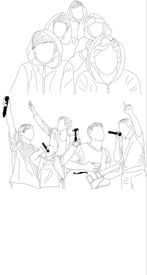 One Direction Fan Art Drawings, One Direction Outline Tattoo, Drawing One Direction, Niall Horan Coloring Pages, One Direction Outline Drawing, One Direction Tattoos Inspiration, One Direction Drawings Easy, One Direction Art Ideas, One Direction Line Art