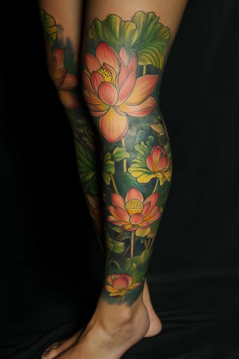 women-leg-sleeve-tattoo-ideas Flower Leg Sleeve Tattoo Women, Flower Leg Sleeve Tattoo, Flower Leg Sleeve, Wrap Around Leg Tattoo Women, Sleeve Tattoo Women, Leg Sleeve Tattoos, Leg Tattoos Women, Leg Sleeve Tattoo, Tattoo Women