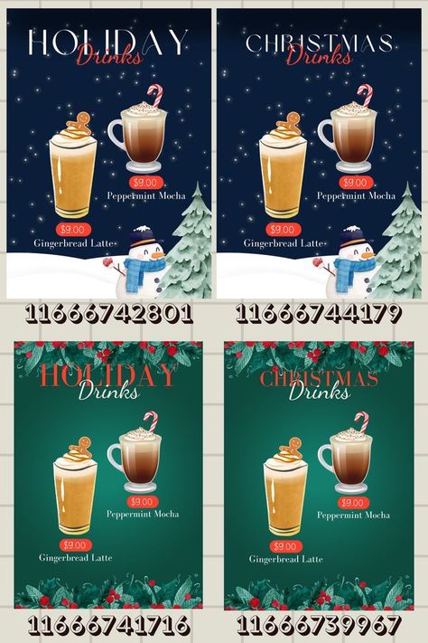 Bloxburg Christmas Menu Decals, Bloxburg Starbux Decal, Bloxburg Christmas Menu Codes, Bloxburg Coffee Shop Outfit Codes, Bloxburg Diner Menu Decals, Coffee Shop Decals Bloxburg, Christmas Cafe Bloxburg, Bloxburg Christmas Town Layout, Shop Ideas Bloxburg