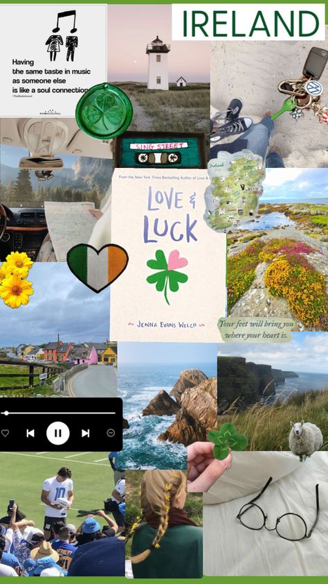 Love and luck aesthetic #ireland #loveandluck #jennaevanswelch Love And Luck Aesthetic Book, Love And Luck Aesthetic, Love And Luck Book, Luck Aesthetic, Aesthetic Ireland, Books Recommendation, Books Recs, Collage Books, Book Thoughts