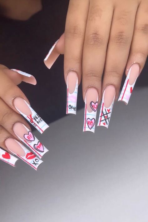 2024 Trends, Nail Designs, Valentines, Nails, Pink, White, Art, Valentine's Day