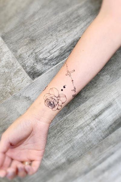 Drawn Rose, Semicolon Tattoo, Tattoo Bracelet, Roses Drawing, Book Tattoo, Floral Bracelet, Make Your Mark, Tattoo Inspo, Rose Tattoo