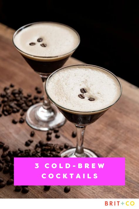 These three caffeinated cocktails feature cold brew, a trendy chilled coffee that tends to be higher in the good stuff (i.e., caffeine) than your standard cup o' joe. Whether you're brunching for Sunday Funday or just looking to keep your eyes open longer in the evening, cold-brew cocktails will give you two types of buzzes to fuel you. Cold Brew Cocktail, Opera Cake, Grey Goose Vodka, Keep Your Eyes Open, Nitro Cold Brew, Guinness Beer, Cocktail Ideas, Frozen Cocktails, Coffee Cocktails