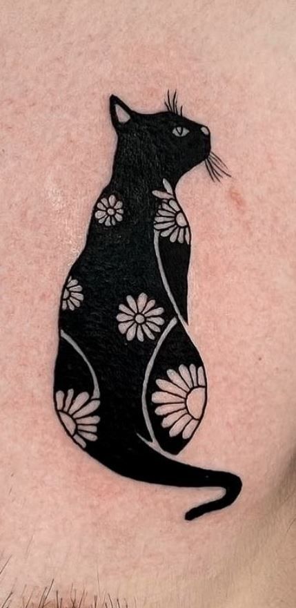 85 Black Cat Tattoos drawingismylife 406 Spooky Black Cat Tattoo, Simple Black Cat Tattoo Designs, Black Cat Line Tattoo, Simple Black Cat Tattoo, Spine Tattoo Simple, Cat Hand Tattoo, Small Tattoo Ideas Back, Finger Tattoo Minimalist, Cat Tattoos Ideas