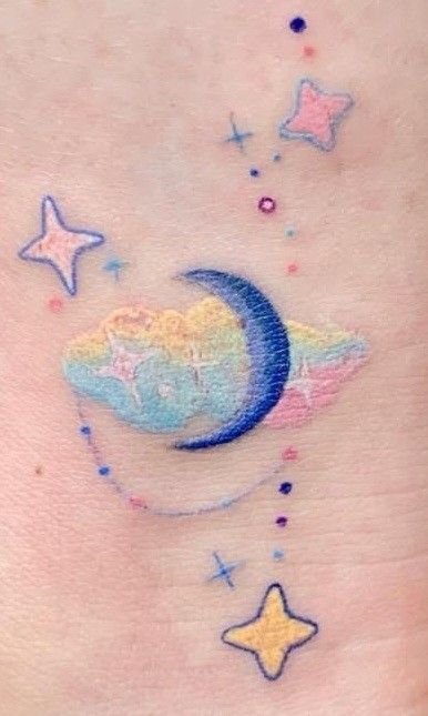 Pastel Star Tattoo, Pastel Tattoo, Sky Tattoos, Fun Tattoos, Cute Tats, Stick N Poke, Kawaii Tattoo, Dad Tattoos, Pastel Sky