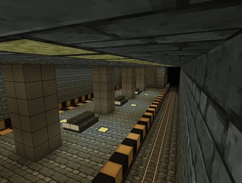 Urban Subway Station Minecraft Project Minecraft Train Station Underground, Minecraft Subway Station Entrance, Minecraft Bus Station, Minecraft Train Station Interior, Minecraft Subway Entrance, Minecraft Rail Station, Minecraft Train Station Ideas, Minecraft Subway Station, Minecraft Railway Station