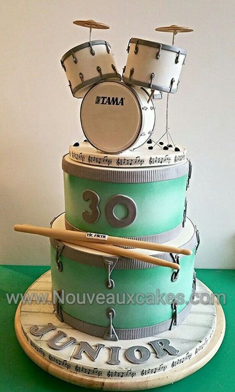 Drums Theme Birthday Party, Drum Kit Cake Ideas, Drums Birthday Cake, Drummer Party Ideas, Drum Kit Birthday Cake, Drum Cake Birthday, Drum Kit Cake, Snare Drum Cake, Drum Themed Birthday Party