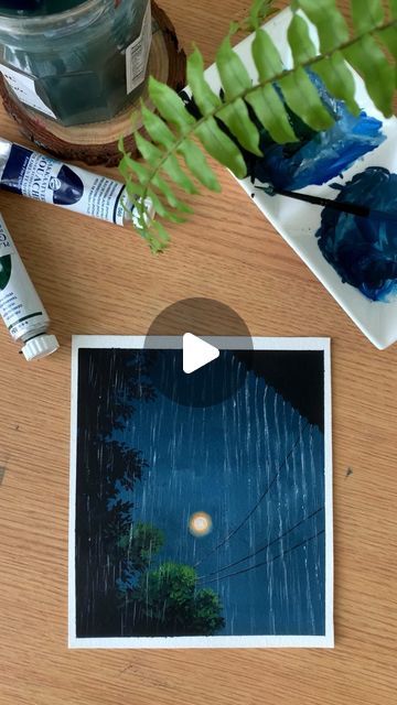 Zaneena Nabeel | Artist | Author | on Instagram: "Another rain painting 💙 Not sure if I liked it better without the rain lol 😆" Rain Related Drawings, Rain Storm Painting, Painting With Rain, Painting Ideas On Canvas Rain, How To Paint Rain Drops Acrylic, Raining Painting Acrylic, Painting Ideas Rain, Paintings Of Rain, Rain Painting Ideas