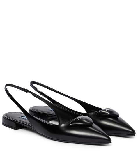 Prada Slingback, Prada Flats, Black Ballet, Slingback Flats, Prada Leather, Black Ballet Flats, Character Shoes, Ballet Flats, Calf Leather