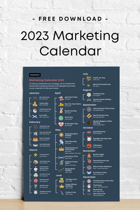 To help you streamline your strategy, we’ve created this handy 2023 marketing timeline that highlights key dates in your calendar for the year ahead. From bank holidays to public celebrations and even social media days, this free marketing timeline means you’ll be able to get ahead with all of your campaigns this year. Download your free printable marketing wall planner and calendar today! 2023 Marketing, Calendar Graphic, Dating Timeline, Social Media Marketing Planner, Tourism Marketing, Entrepreneur Advice, Tourism Day, Today Calendar, Marketing Calendar