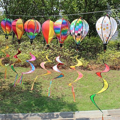 Outdoor Party Favors, Rainbow Hot Air Balloon, Hot Air Balloon Design, Garden Wind Spinners, Balloon Toys, Yard Ornaments, Outdoor Garden Decor, Outdoor Lawn, Kites