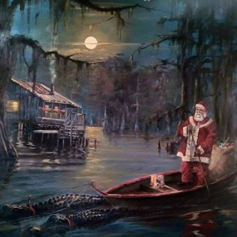 PaPa Noel on the Bayou Cajun Night Before Christmas, Louisiana Christmas, New Orleans Christmas, Louisiana Swamp, Louisiana Bayou, Southern Christmas, Louisiana Art, South Louisiana, Santa Face