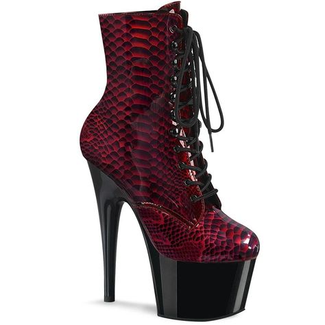 Pleaser ADORE-1020SP Stripper Boot | Red Patent | Red Ankle Boots | Sexyshoes.com | SEXYSHOES.COM Red And Black Snake, Platforms Boots, 7 Inch Heels, Neon Heels, Alternative Shoes, Single Sole Heels, High Heel Stiefel, Red Snake, Festival Shoes