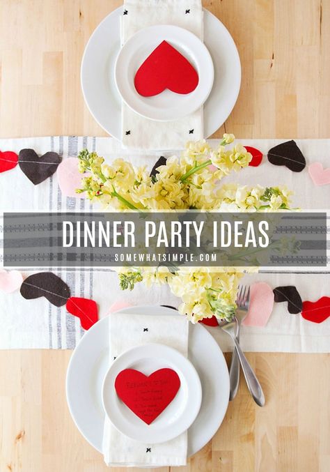 Throwing a couples dinner party is a great way to spend an evening with friends! We're sharing our best dinner party ideas to make your night a smashing success! #dinner #party #dinnerparty #couplesparty #valentinesdayparty Valentine’s Day Dinner Party Ideas, Valentines Gala Ideas, Valentines Couples Party, Valentines Dinner Family, Couples Valentines Party, Couples Dinner Party Ideas, Valentine’s Day Dinner Party, Valentines Day Dinner Party, Valentines Dinner Party