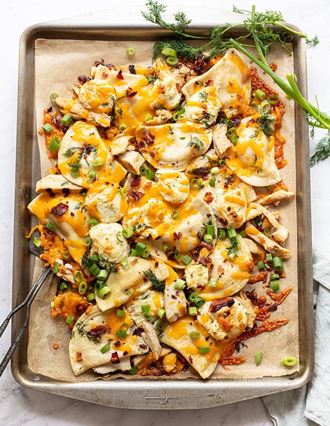 Chicken, Bacon, Ranch Pierogy Sheet Pan - Mrs. T's Pierogies Sheet Pan Perogies, Pierogi Recipes, Perogies Recipe, Group Dinner, Pierogi Recipe, Whipped Potatoes, Savory Food, Pan Dinners, Pasta Dinners