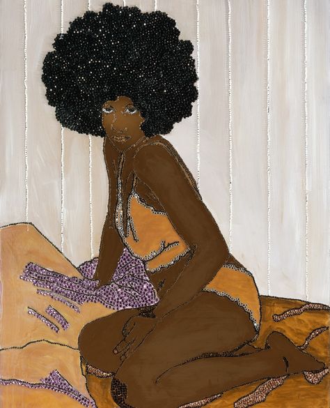 #MKGWatchlist: In Mickalene Thomas's "Sugar Baby", the artist reinterprets the art historical canon of portraiture while celebrating black femininity. Click our link in bio to check it out in Levy Gorvy's online viewing room!⁠ ⁠ Mickalene Thomas, Sugar Baby, 2004, Acrylic and rhinestones on panel, 48.0 x 36.0 (inch)⁠ ⁠ “I wanted to celebrate black femininity, and that sexuality, in a different way, by claiming the space that seemed to be voided for a while... and started thinking about art histo Mickalene Thomas, Afrofuturism Art, Art Matters, Contemporary Portrait, Afrocentric Art, Black Femininity, Pulp Art, Popular Art, A Level Art