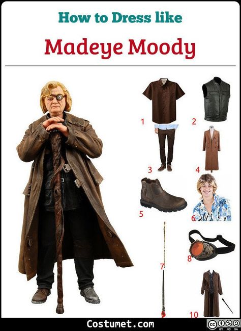 Mad Eye Moody Costume, Madeye Moody, Moody Harry Potter, Mad Eye Moody, Long Brown Coat, Black Leather Vest, Harry Potter Costume, Warm Clothes, Costume For Halloween