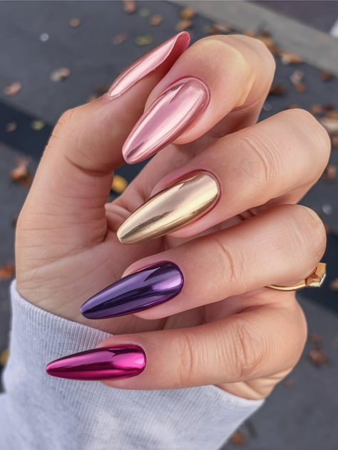 28 Ideas for Pink Chrome Nails: Inspiration for Bold and Beautiful Looks Deep Pink Nails, Black And Red Highlights, Pink Chrome Nail, Prom Nail Art, Chrome Nail Ideas, Chrome Art, Color Block Nails, Pink Chrome Nails, Prom Nail