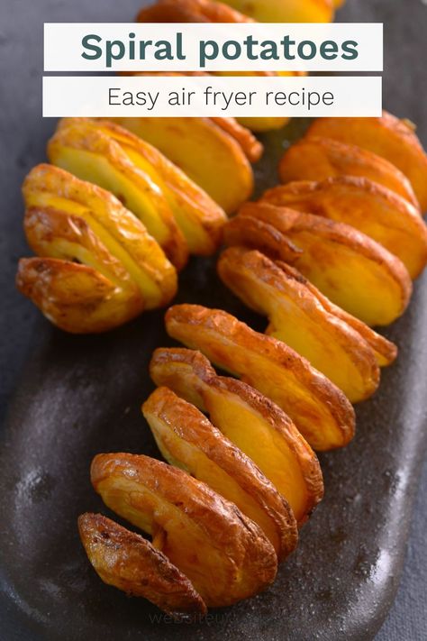 Spiral potatoes or tornado potatoes are quite a hit with Gen z. You find it from Korea to Australia. India to USA. Learn to make this air fryer recipe with same crunch, with low oil too. Spiral Potatoes, Tornado Potatoes, Accordion Potatoes, Potatoes Air Fryer, Spiral Potato, Tornado Potato, Air Fry Potatoes, Potato Snack, Juicy Pork Chops