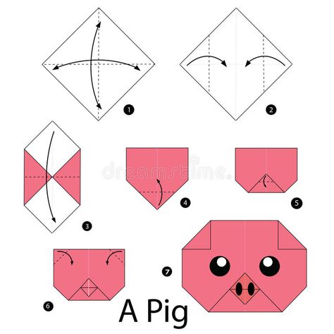 Instrucciones paso a paso cómo hacer papiroflexia un cerdo libre illustration Dragon Origami, Origami Pig, Easy Origami For Kids, Origami Tattoo, Origami Paper Folding, Origami Step By Step, Kids Origami, Pig Face, Origami For Beginners