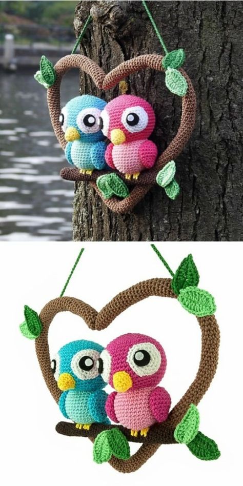 Love Birds - Crochet Pattern Love Birds Crochet Pattern Free, Crochet Love Birds Free Pattern, Crochet Love Birds, Bird Amigurumi, Crochet Bird, Crochet Bird Patterns, Crochet Birds, Pola Amigurumi, Crochet Amigurumi Free Patterns