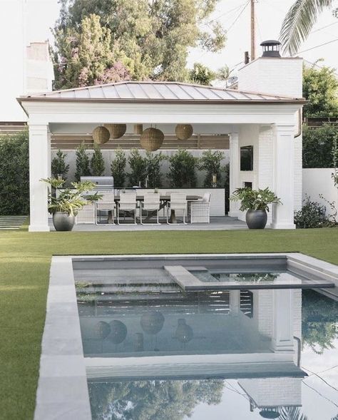 Garden Backyard Aesthetic, Oasis Backyard Ideas, Pool House Cabana, Aesthetic Backyard, Backyard Aesthetic, Oasis Backyard, Pool House Designs, Outdoor Pool Area, Landscaping Backyard