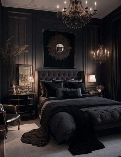 Dark Romantic Bedroom, Black Bedroom Decor, Bedroom Aesthetics, Intimate Space, Dark Modern, Moody Bedroom, Modern Luxury Bedroom, Dark Home Decor, Dark Romantic