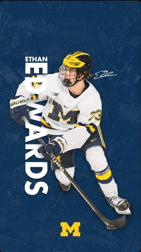 Hockey Players Wallpaper, Umich Hockey Wallpaper, Ethan Edwards Michigan, Michigan Hockey Team, Michigan Hockey Wallpaper, Ethan Edwards Hockey Wallpaper, Ethan Edwards Hockey, Hockey Backgrounds, Jock Aesthetic