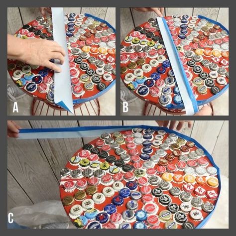 bottle top table Bottle Top Table, Bottle Top Tables, Patio Table Top, Bottle Cap Table, Diy Patio Table, End Table Makeover, Clear Casting Resin, Table Flip, Bottle Cap Art