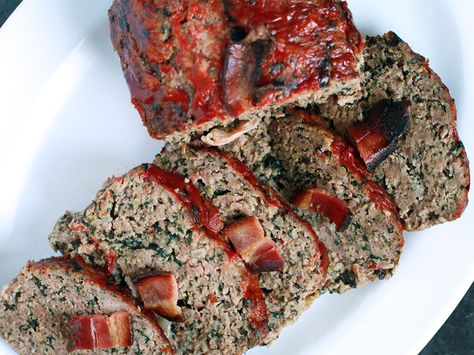 This is my grandmother's recipe, a hearty meatloaf of beef, pork and veal studded with flavorful vegetables. The whole family will love it. Meatloaf With Gravy, Delicious Meatloaf, How To Cook Meatloaf, Andrew Zimmern, Flavorful Vegetables, Meatloaf Recipe, Meatloaf Recipes, Loaf Pan, Beef Dishes