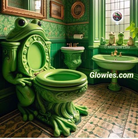 Frog Inspired Furniture, Frog Room Ideas, Unusual Toilets, Frog Bedroom, Restroom Cabinets, Crazy Bathrooms, Frog Bathroom, Frog Stuff, Toilet Art