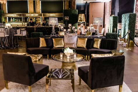 Glamorous Gatsby Era Wedding | Marbella Event Furniture & Decor Rental | PartySlate Cocktail Party Decor, Instagram Event, Luxe Lounge, Event Furniture, 2nd Option, Kincaid Furniture, 75th Birthday, Lounge Area, Birthday Decor