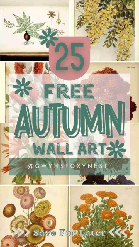 Free Autumn Wall Art Fall Botanical Prints Free, Fall Printable Art, Free Fall Art Printables, Printable Fall Pictures, Autumn Printables Free, Free Autumn Printables, Free Printable Fall Wall Art, Autumn Aesthetic Collage, Botanical Prints Free