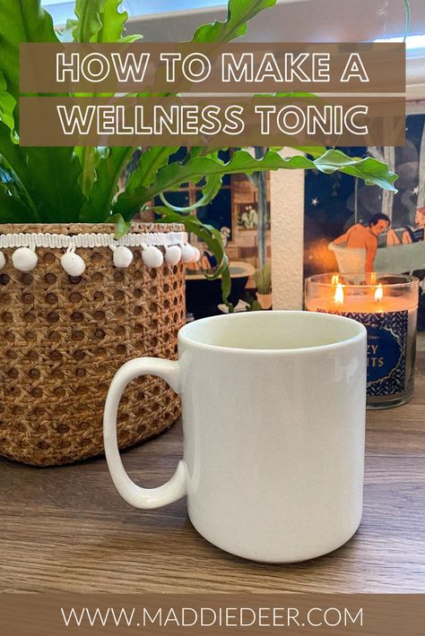 Here's how to make an easy wellness tonic and why you should drink one first thing in the morning *every morning*. #howtomakeawellnesstonic #whytomakeawellnesstonic #healthydrinks #antiinflammatorydiet #antiinflamatory Homemade Health Tonics, Wellness Tonic Recipe, Tonics And Elixirs, Elixer Recipes, Wellness Drinks, Herbal Tonic, Tonic Recipe, Health Tonic, Treat Myself