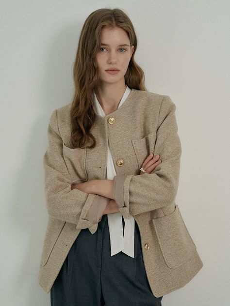 W Harper Wool Tweed Long Jacket_Mix Beige Long Tweed Jacket Outfit, Tweed Jacket Outfit Casual, Long Tweed Jacket, Tweed Jacket Style, Tweed Jacket Outfit, Classic Mood, Jacket Outfit, Tweed Jacket, Jacket Outfits