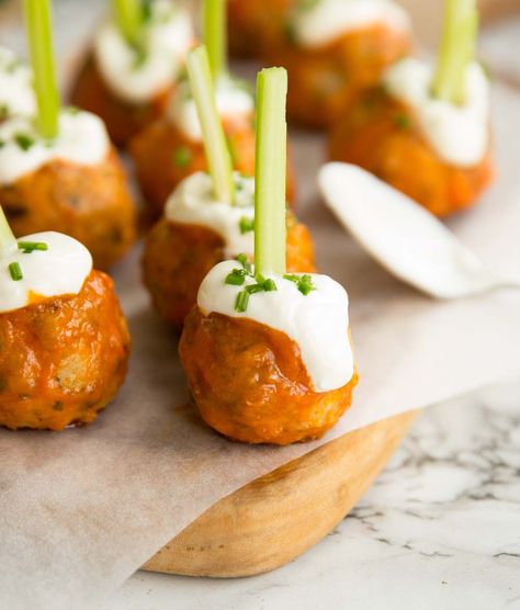 Buffalo Chicken Meatballs, Homemade Buffalo Sauce, Bleu Cheese, Cheese Stuffed, Chicken Meatballs, Buffalo Sauce, Pork Rinds, Ffa, Buffalo Chicken