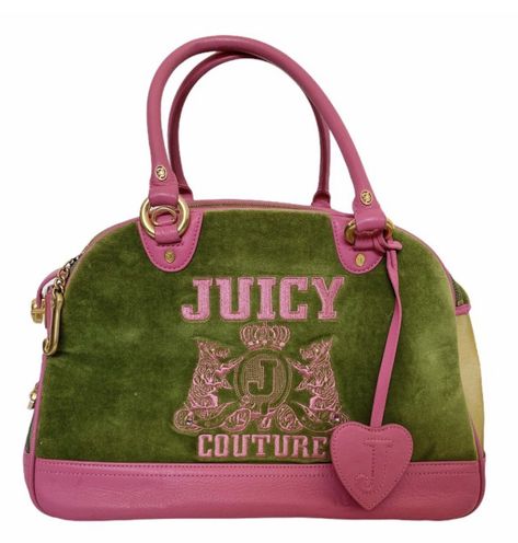 Y2k Pink And Green, Green And Pink Design, Juicy Purse, Small Pet Carrier, Britney Spears Pictures, Juicy J, Vintage Juicy Couture, Green Purse, Colour Combo