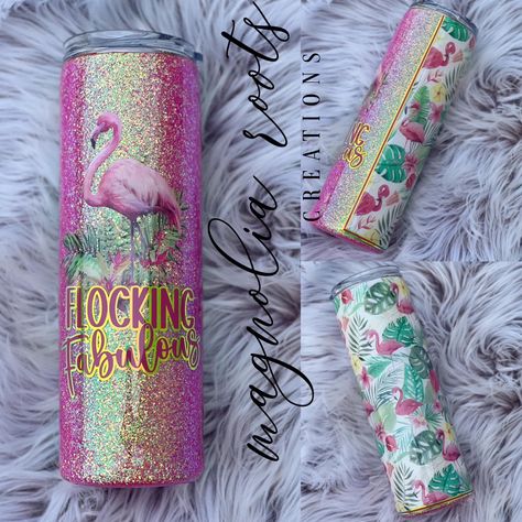 Flamingo Epoxy Tumbler, Beach Tumblers, Flamingo Tumbler, Custom Tumbler Ideas, Tumbler Design Ideas, Glitter Things, Sellable Crafts, Tumblers Epoxy, Tumbler Inspiration