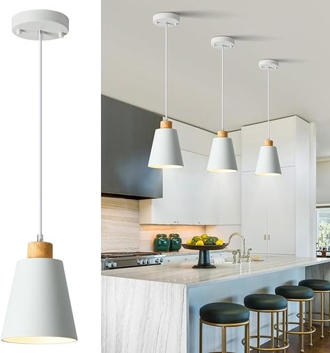 LAMKNVS Mini Pendant Light Fixtures White Wood Pendant Lighting for Kitchen Island 7.87in Cone Modern Ceiling Hanging Lights Hollow Shade Nordic Island Light for Counter, Bar, Hallway - Amazon.com Ceiling Hanging Lights, Lighting For Kitchen Island, Lighting For Kitchen, White Light Fixture, Counter Bar, Pendant Fixture, Hanging Ceiling Lights, Ceiling Hanging, Mini Pendant Lights